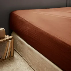 Drap housse gaze de coton (180 x 200 cm) Gaïa Terracotta