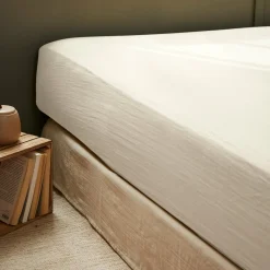 Drap housse gaze de coton (140 x 200 cm) Gaïa Beige pampa