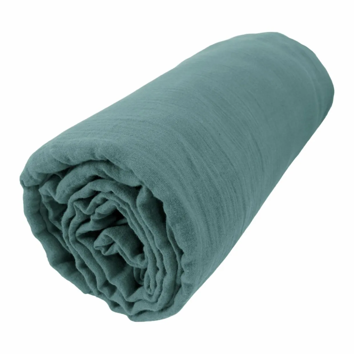 Drap housse gaze de coton (140 x 200 cm) Gaïa Bleu canard