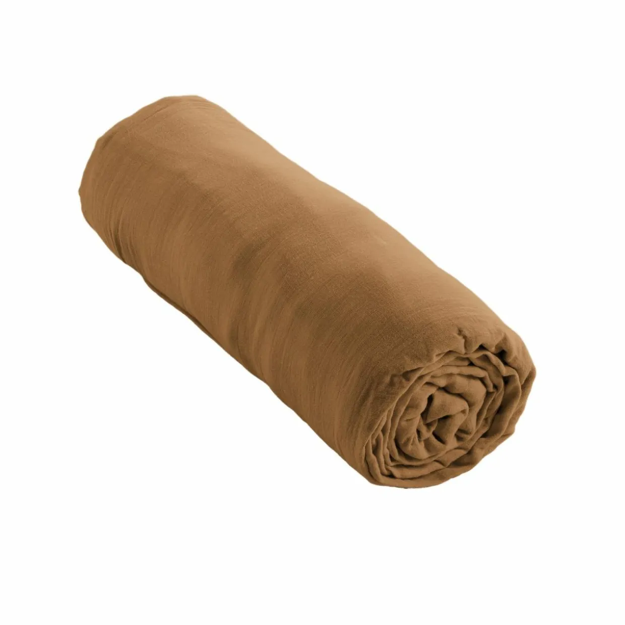 Drap housse gaze de coton (180 x 200 cm) Gaïa Camel