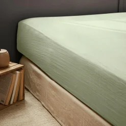 Drap housse gaze de coton (160 x 200 cm) Gaïa Vert tilleul