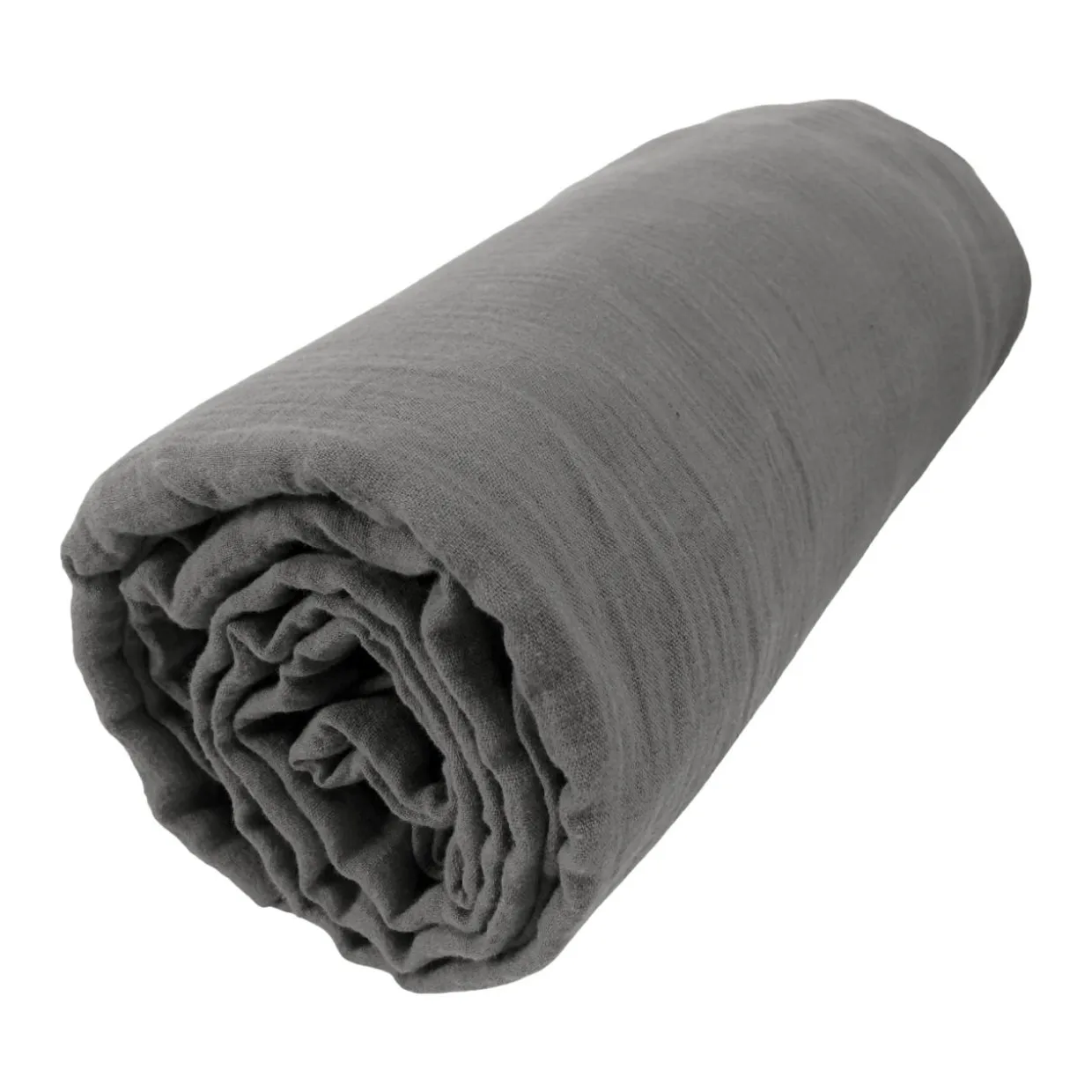 Drap housse gaze de coton (160 x 200 cm) Gaïa Gris granit