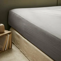 Drap housse gaze de coton (180 x 200 cm) Gaïa Gris granit