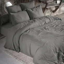 Drap housse gaze de coton (180 x 200 cm) Gaïa Gris granit