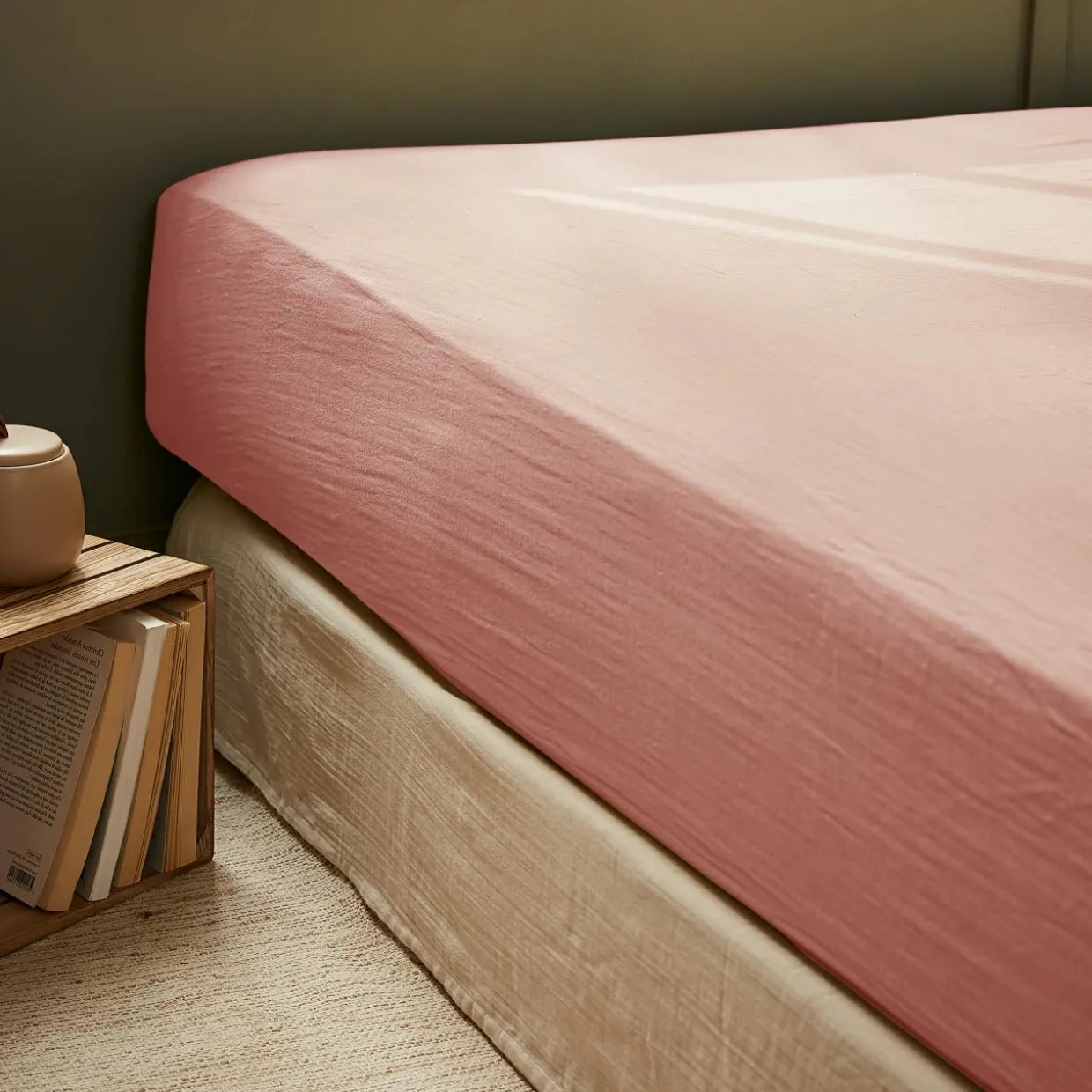 Drap housse gaze de coton (200 x 200 cm) Gaïa Rose pêche