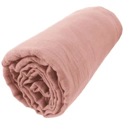 Drap housse gaze de coton (200 x 200 cm) Gaïa Rose pêche