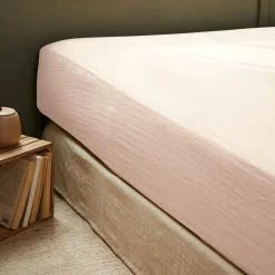 Drap housse gaze de coton (200 x 200 cm) Gaïa Rose poudré
