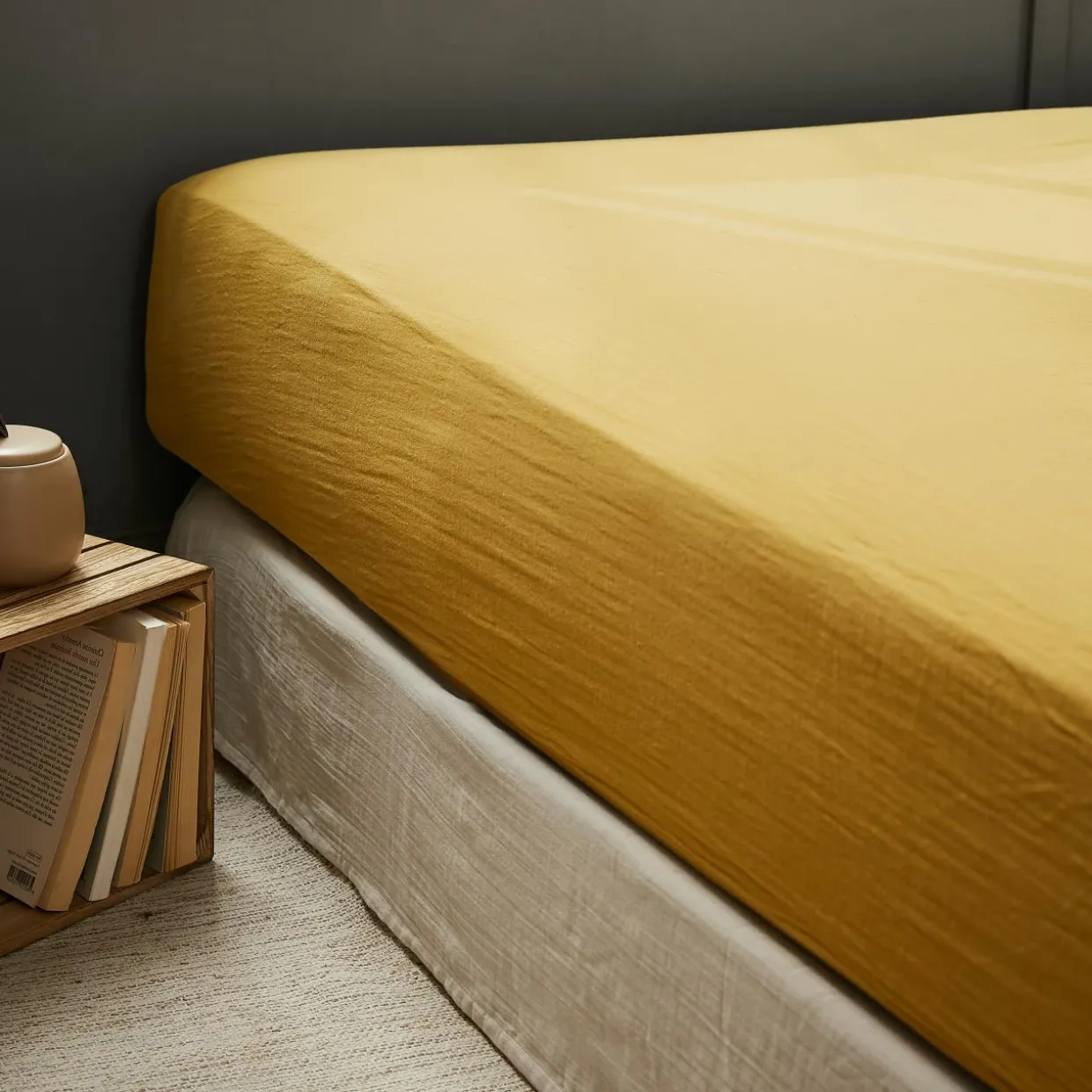 Drap housse gaze de coton (180 x 200 cm) Gaïa Jaune safran