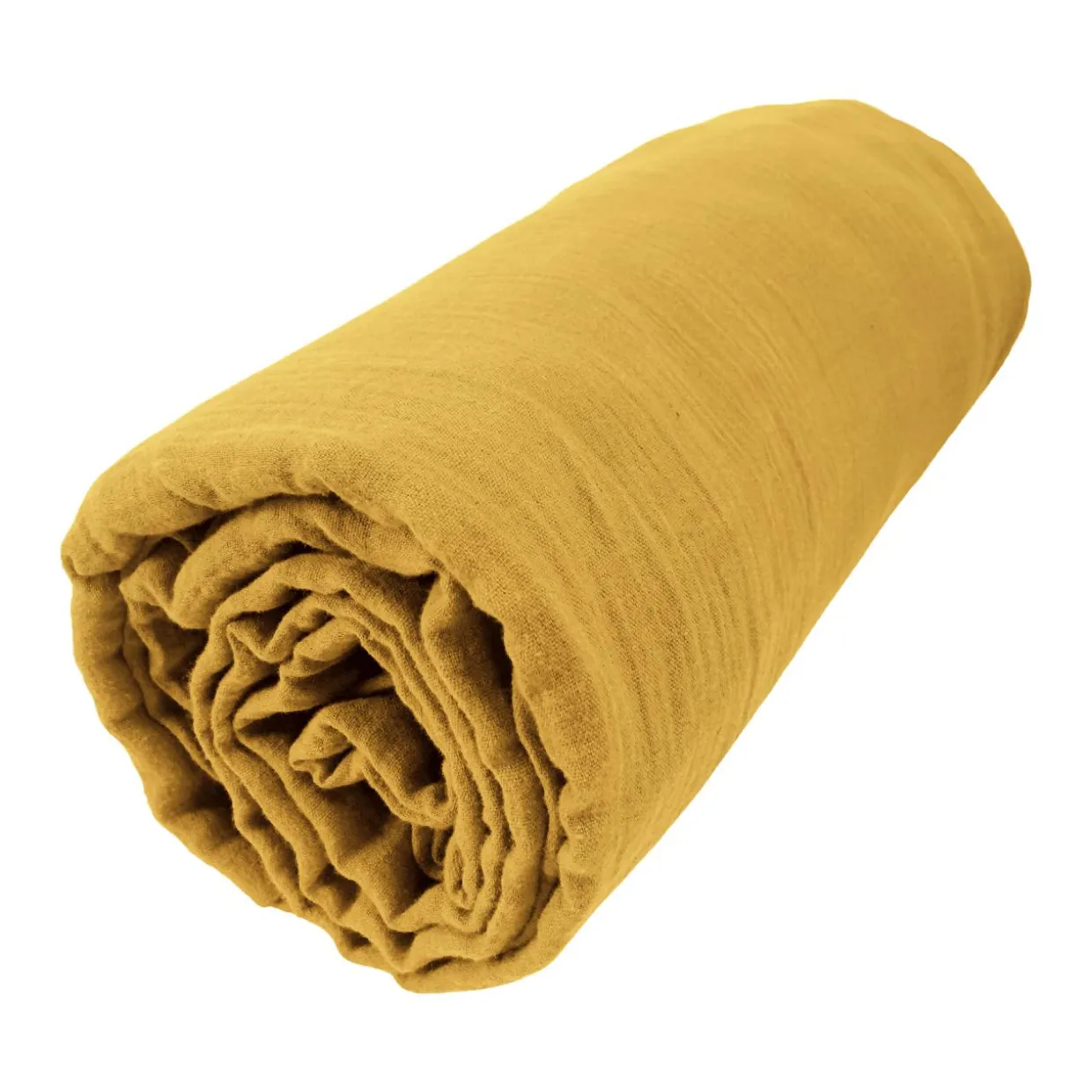 Drap housse gaze de coton (180 x 200 cm) Gaïa Jaune safran