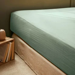 Drap housse gaze de coton (140 x 200 cm) Gaïa Vert eucalyptus