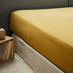Drap housse gaze de coton (90 x 190 cm) Gaïa Jaune safran