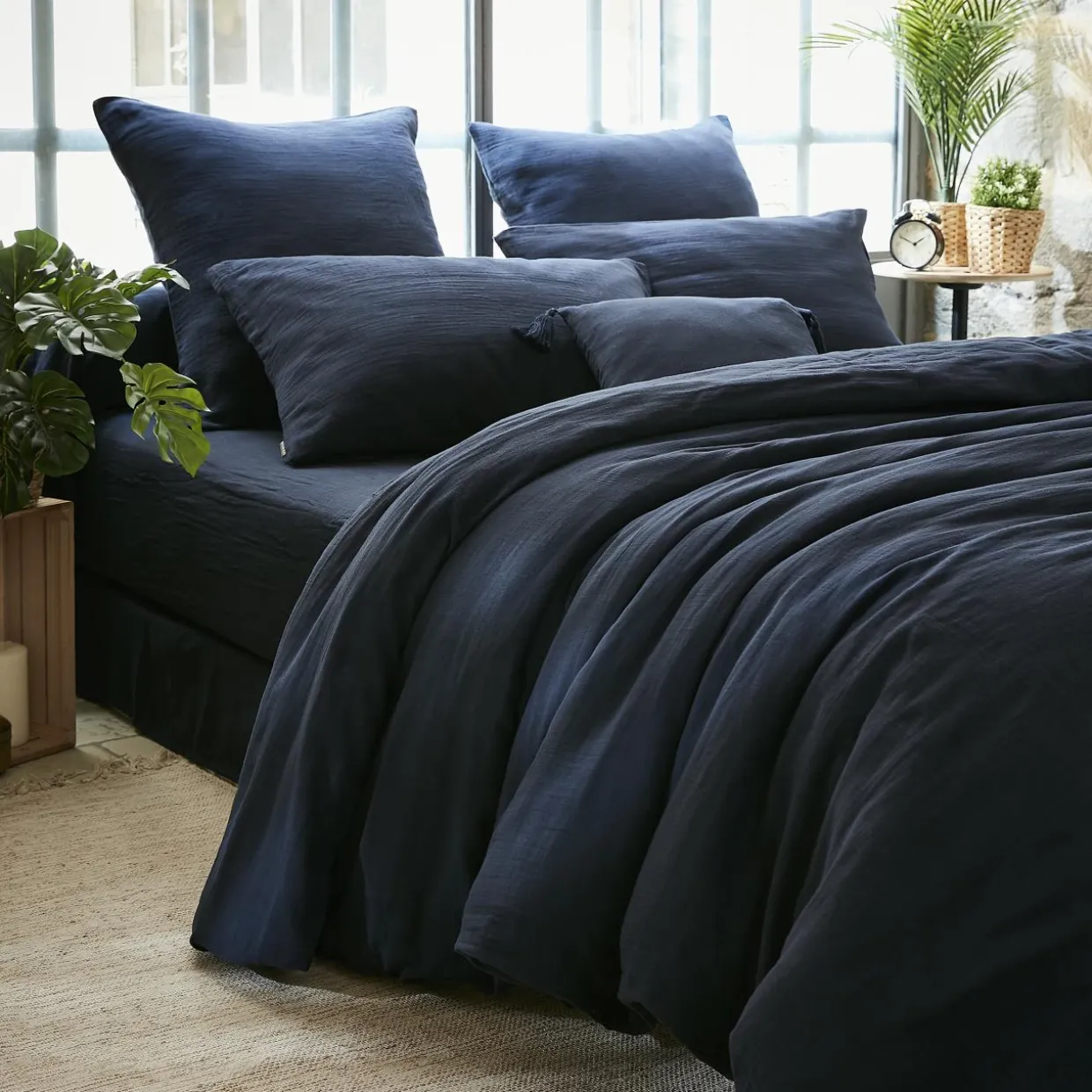 Drap housse gaze de coton (90 x 200 cm) Gaïa Bleu nuit