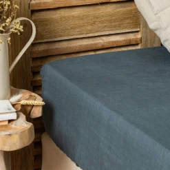 Drap housse lin lavé (160 x 200 cm) Louise Gris ardoise