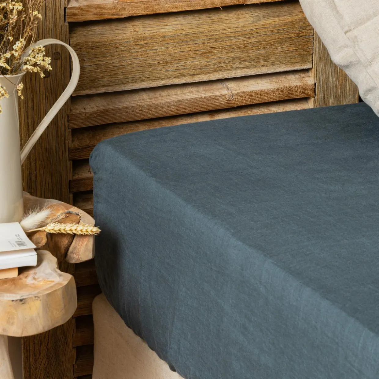 Drap housse lin lavé (160 x 200 cm) Louise Gris ardoise