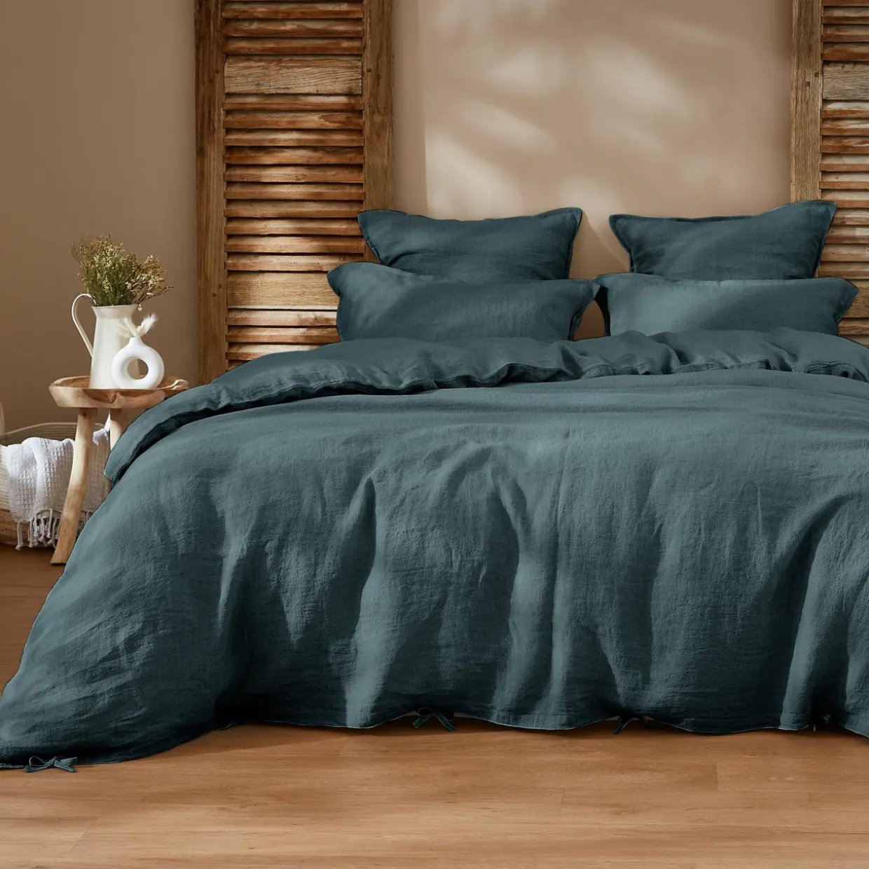 Drap housse lin lavé (160 x 200 cm) Louise Gris ardoise