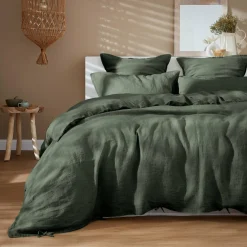 Drap housse lin lavé (180 x 200 cm) Louise Vert romarin