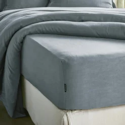 Drap housse lyocell Tencel™ lavé (160 x 200 cm) Olivia Bleu stone