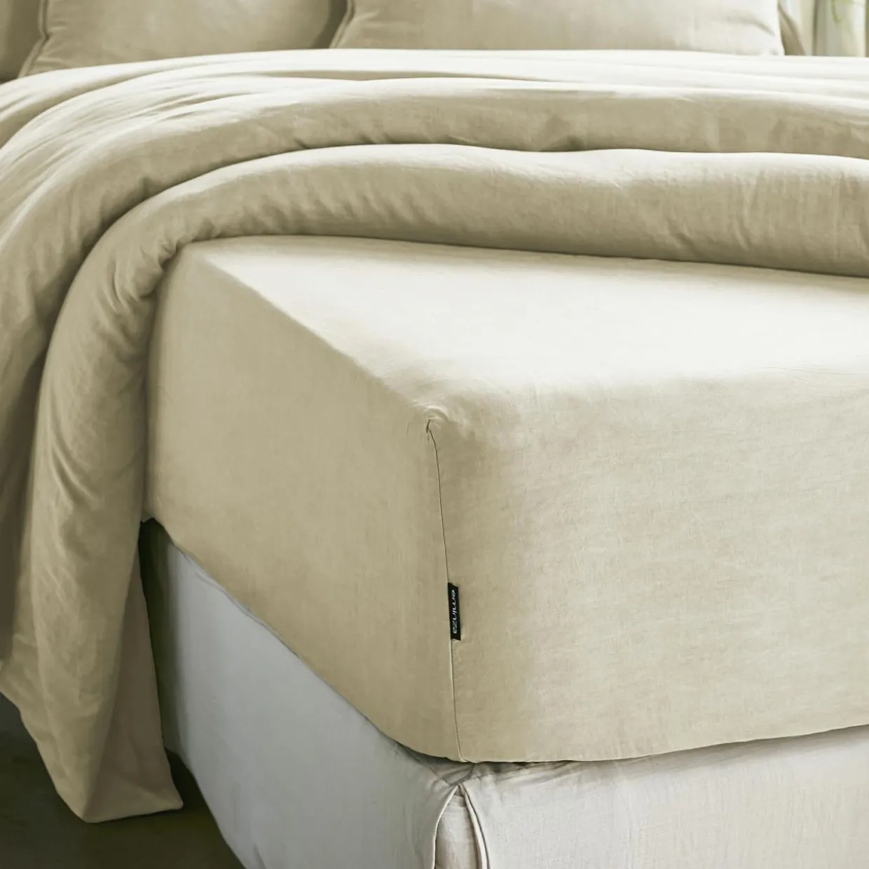 Drap housse lyocell Tencel™ lavé (160 x 200 cm) Olivia Beige pampa