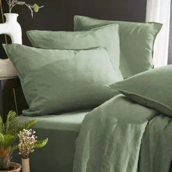 Drap housse lyocell Tencel™ lavé (90 x 190 cm) Olivia Vert romarin