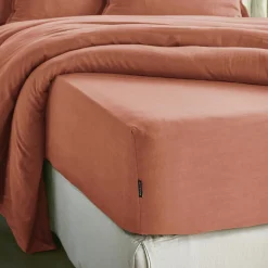 Drap housse lyocell Tencel™ lavé (140 x 200 cm) Olivia Terracotta