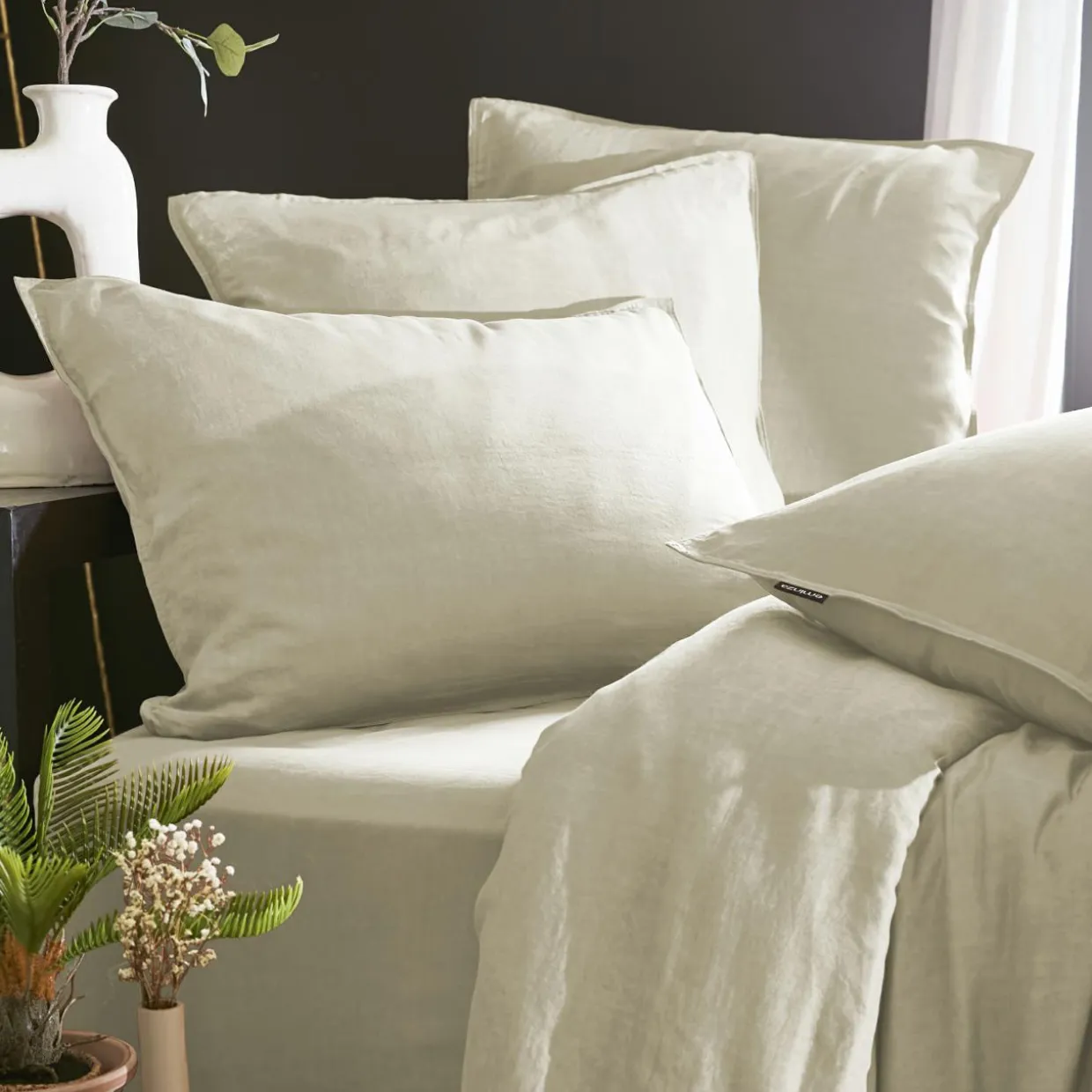 Drap housse lyocell Tencel™ lavé (140 x 190 cm) Olivia Beige pampa