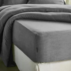 Drap housse lyocell Tencel™ lavé (200 x 200 cm) Olivia Gris granit