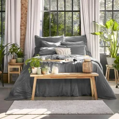 Drap housse lyocell Tencel™ lavé (200 x 200 cm) Olivia Gris granit