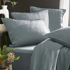 Drap housse lyocell Tencel™ lavé (90 x 200 cm) Olivia Bleu stone