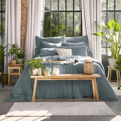Drap housse lyocell Tencel™ lavé (90 x 200 cm) Olivia Bleu stone