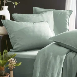 Drap housse lyocell Tencel™ lavé (200 x 200 cm) Olivia Vert eucalyptus