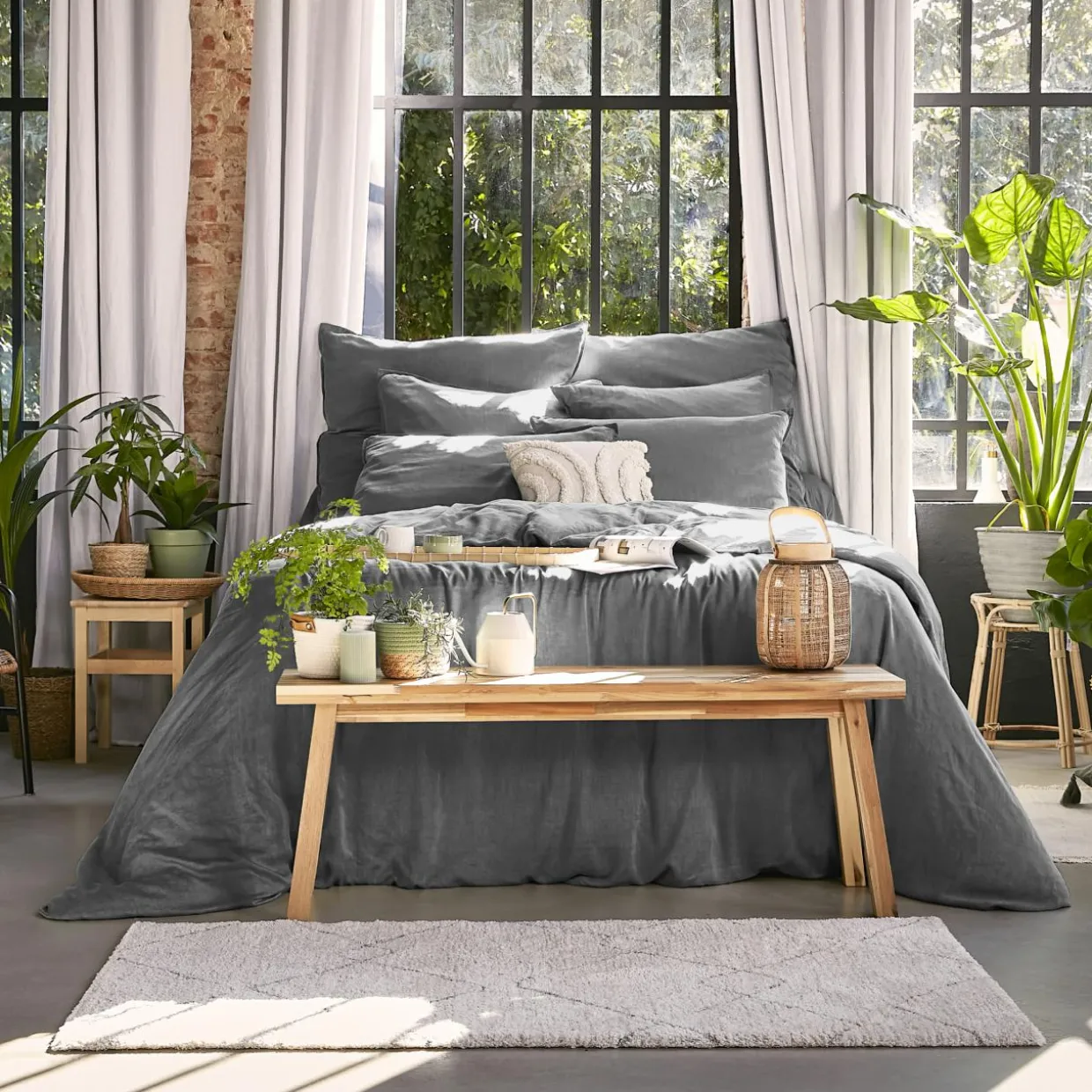 Drap housse lyocell Tencel™ lavé (90 x 200 cm) Olivia Gris granit