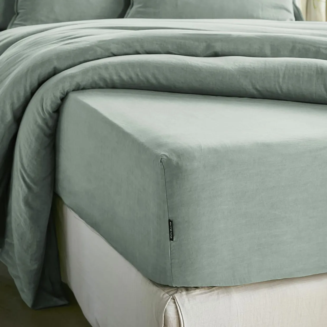 Drap housse lyocell Tencel™ lavé (90 x 190 cm) Olivia Vert eucalyptus