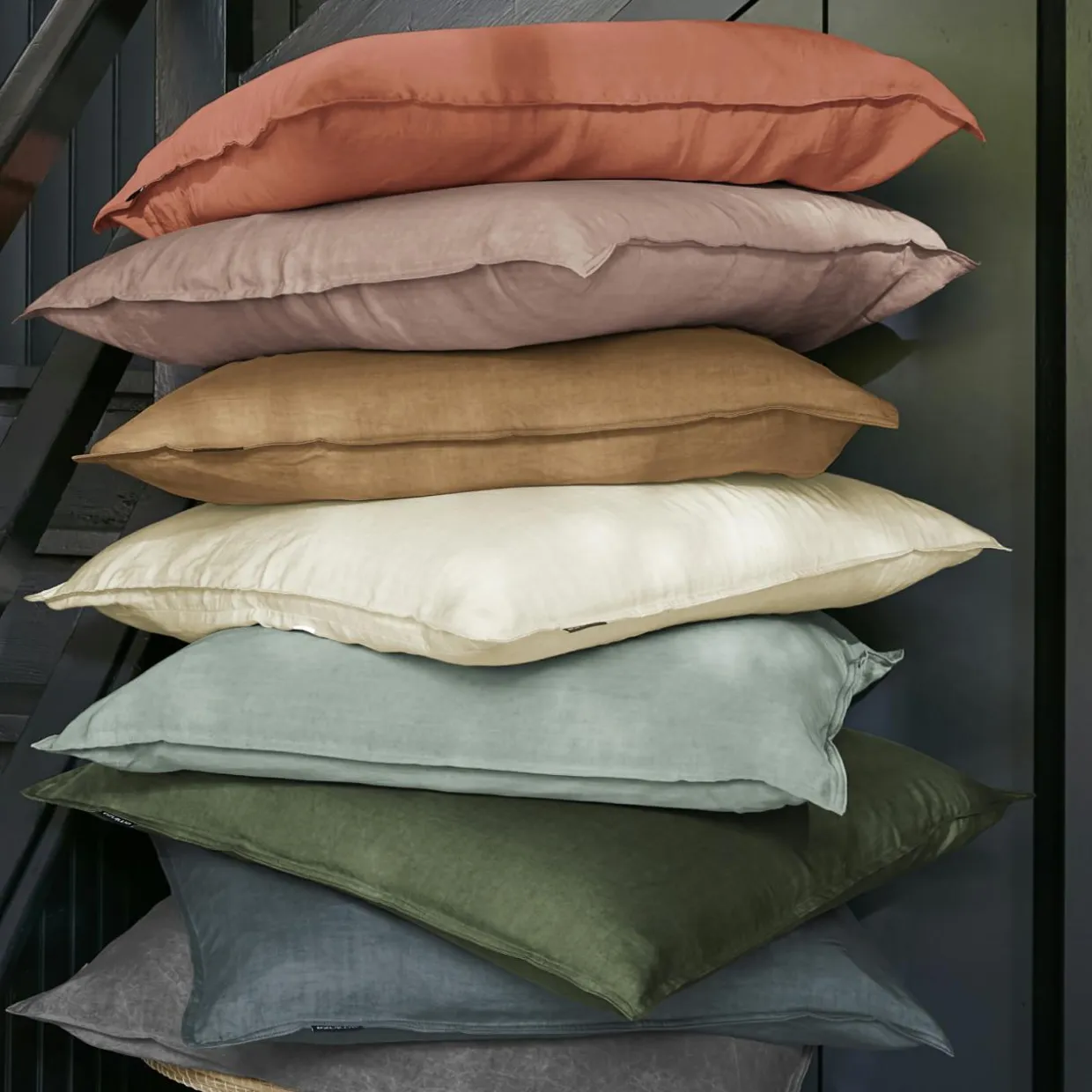Drap housse lyocell Tencel™ lavé (90 x 190 cm) Olivia Vert eucalyptus