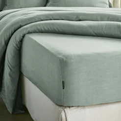 Drap housse lyocell Tencel™ lavé (140 x 190 cm) Olivia Vert eucalyptus