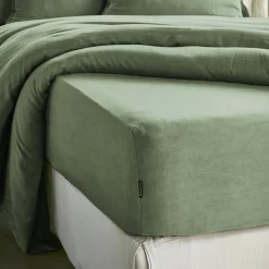 Drap housse lyocell Tencel™ lavé (140 x 200 cm) Olivia Vert romarin
