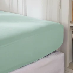 Drap housse percale de coton (140 x 190 cm) Cali Vert eucalyptus