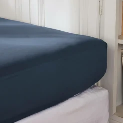 Drap housse percale de coton (160 x 200 cm) Cali Bleu marine