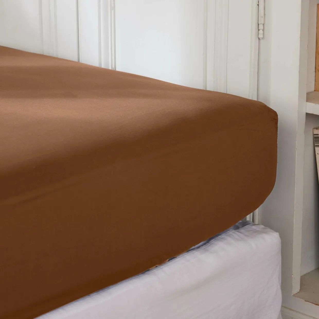 Drap housse percale de coton (180 x 200 cm) Cali Marron chocolat