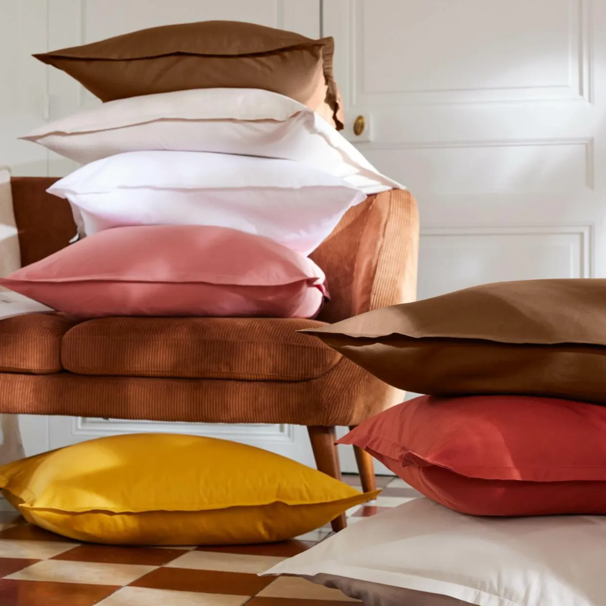 Drap housse percale de coton (180 x 200 cm) Cali Marron chocolat