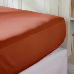 Drap housse percale de coton (200 x 200 cm) Cali Terracotta