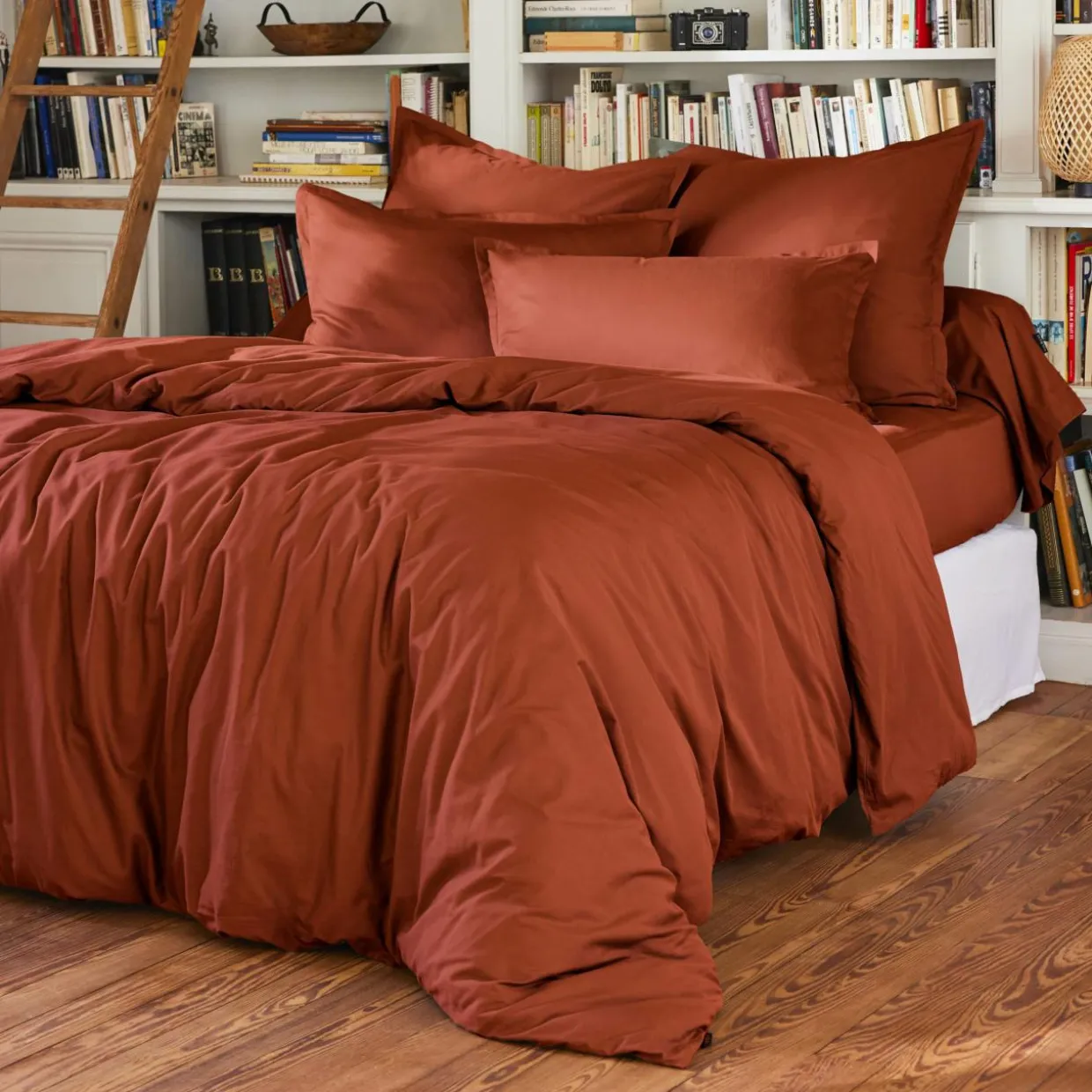 Drap housse percale de coton (200 x 200 cm) Cali Terracotta