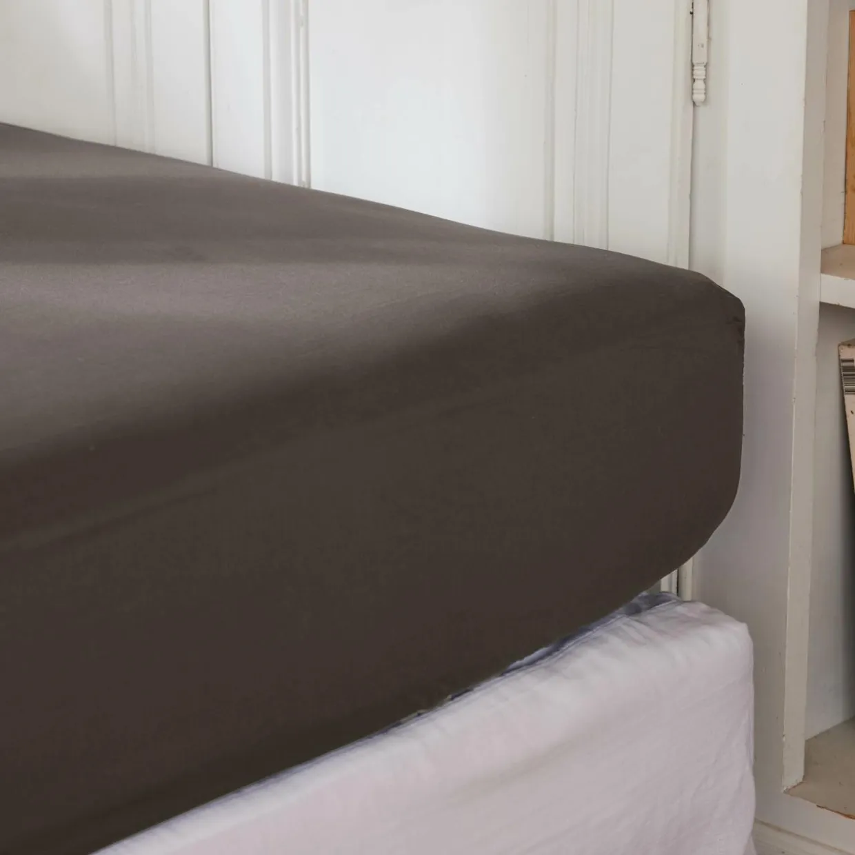 Drap housse percale de coton (160 x 200 cm) Cali Gris anthracite