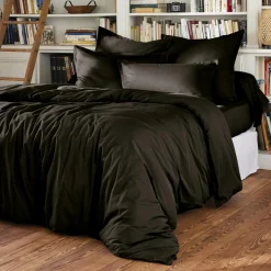 Drap housse percale de coton (180 x 200 cm) Cali Noir