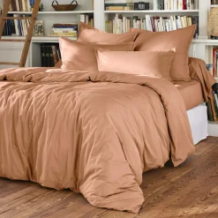 Drap housse percale de coton (160 x 200 cm) Cali Rose pêche