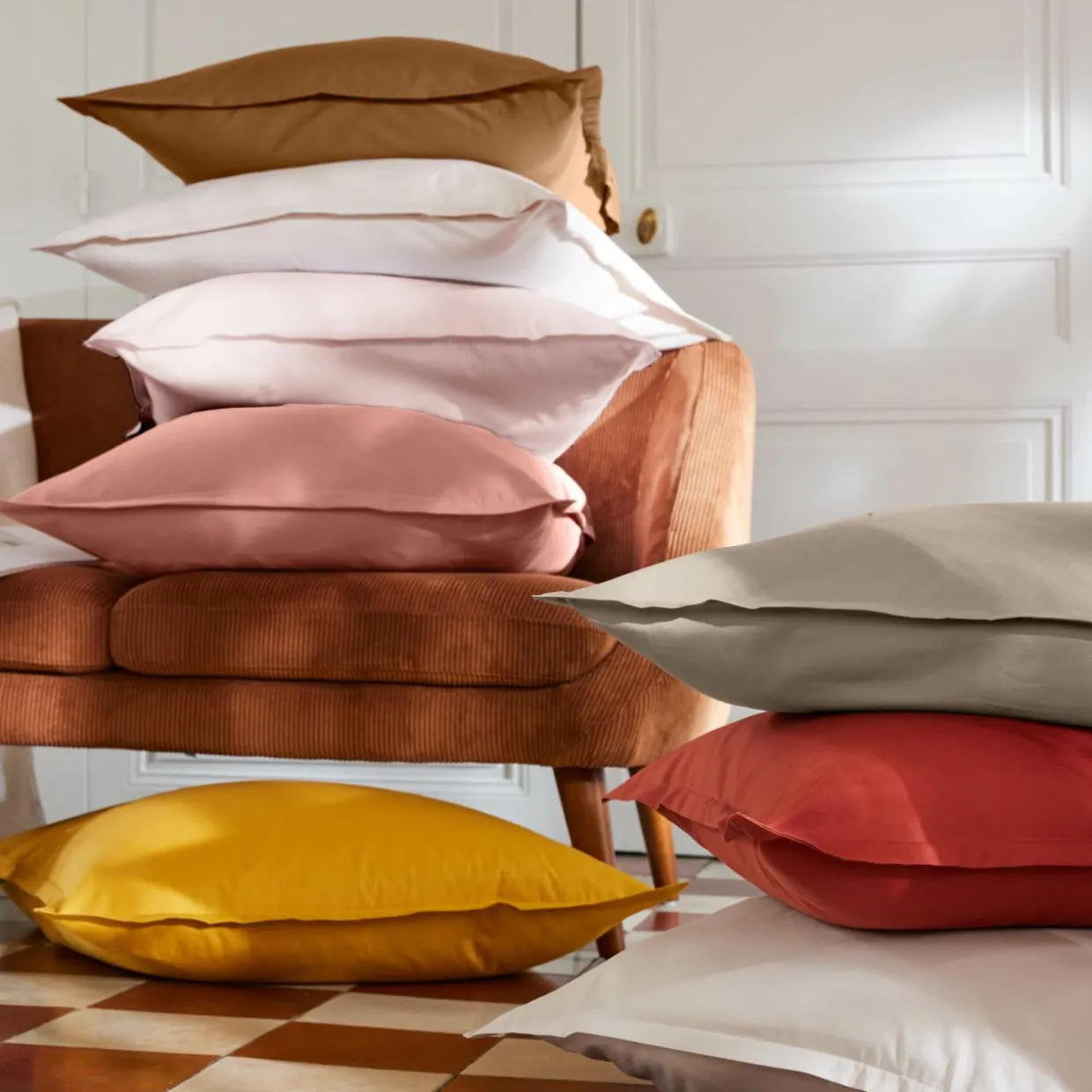 Drap housse percale de coton (200 x 200 cm) Cali Taupe