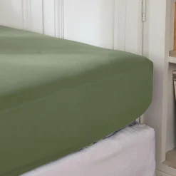 Drap housse percale de coton (160 x 200 cm) Cali Vert romarin