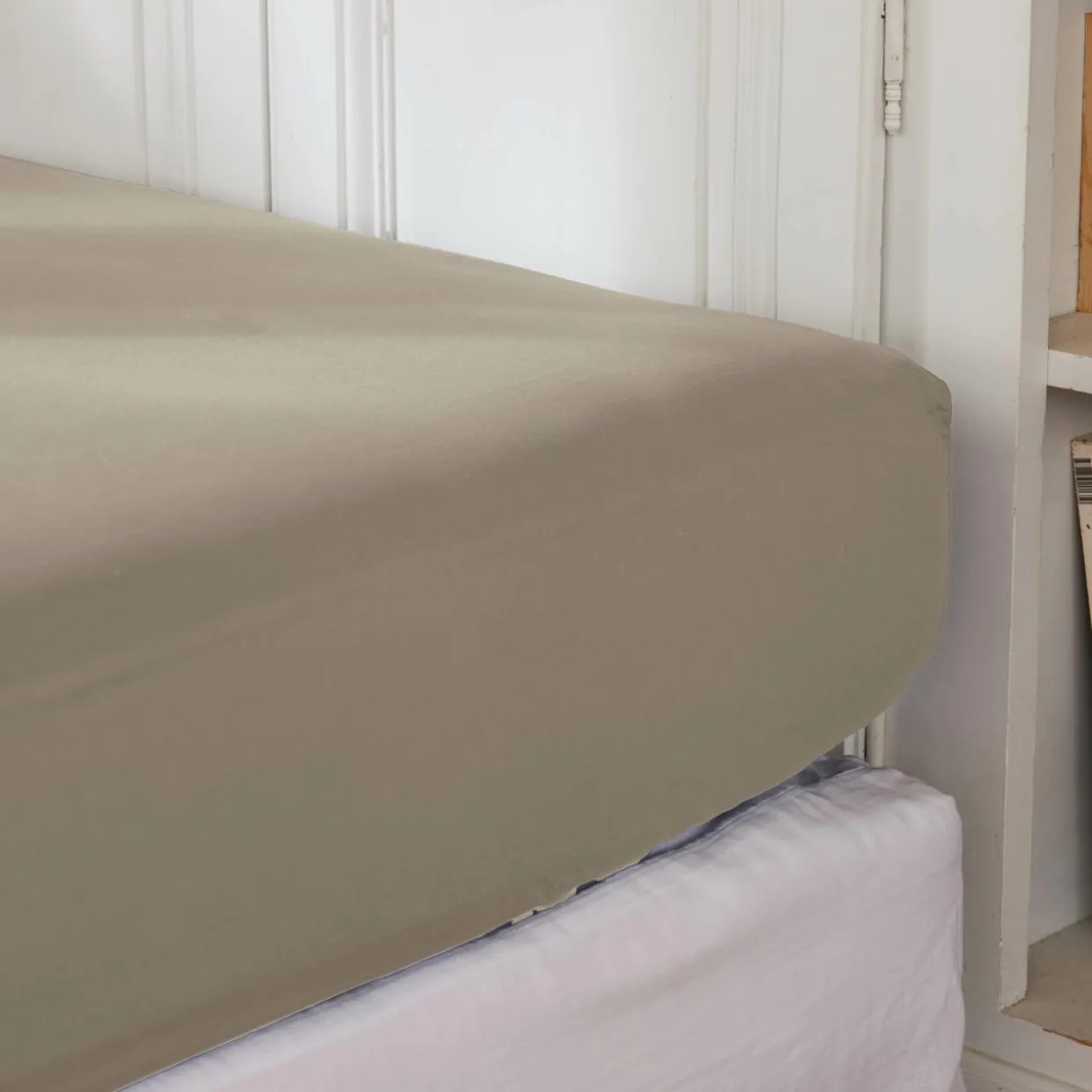 Drap housse percale de coton (140 x 190 cm) Cali Taupe