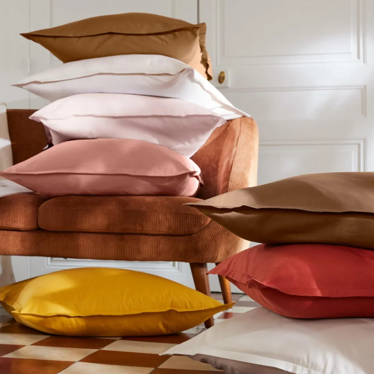 Drap housse percale de coton (140 x 200 cm) Cali Rose pêche