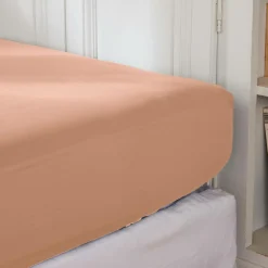 Drap housse percale de coton (180 x 200 cm) Cali Rose pêche