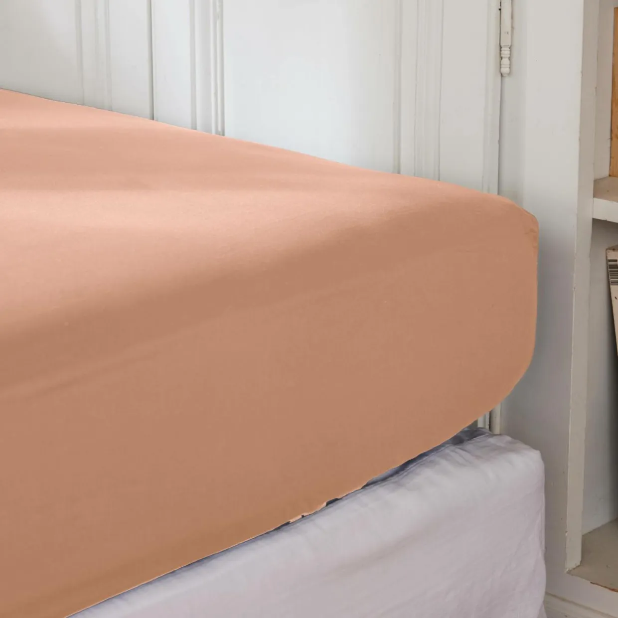 Drap housse percale de coton (180 x 200 cm) Cali Rose pêche